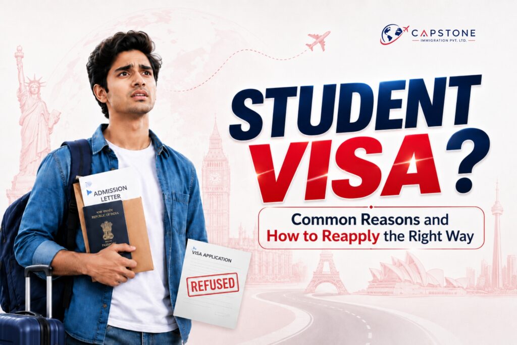 Immigration consultant in Vadodara reviewing a visa refusal letter with a student